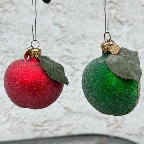 Vintage Dept. 56 Blown Glass "Sugared" Half Apple Ornaments Set of 2 - Picture 3 of 13